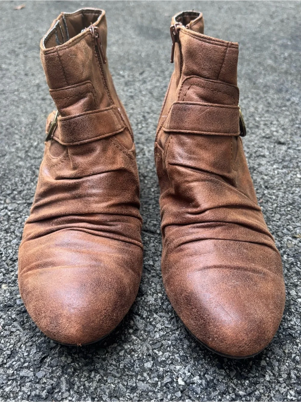 Kim Rogers Tarly Brown Ruched Ankle Boots Size 9M Double Buckle Booties